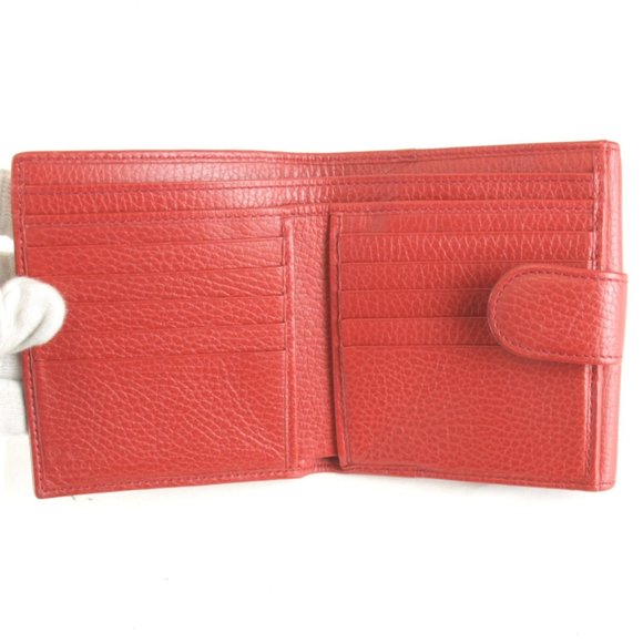 GUCCI 615525 2184 Interlocking G Bi-fold Wallet Compact W Red Leather